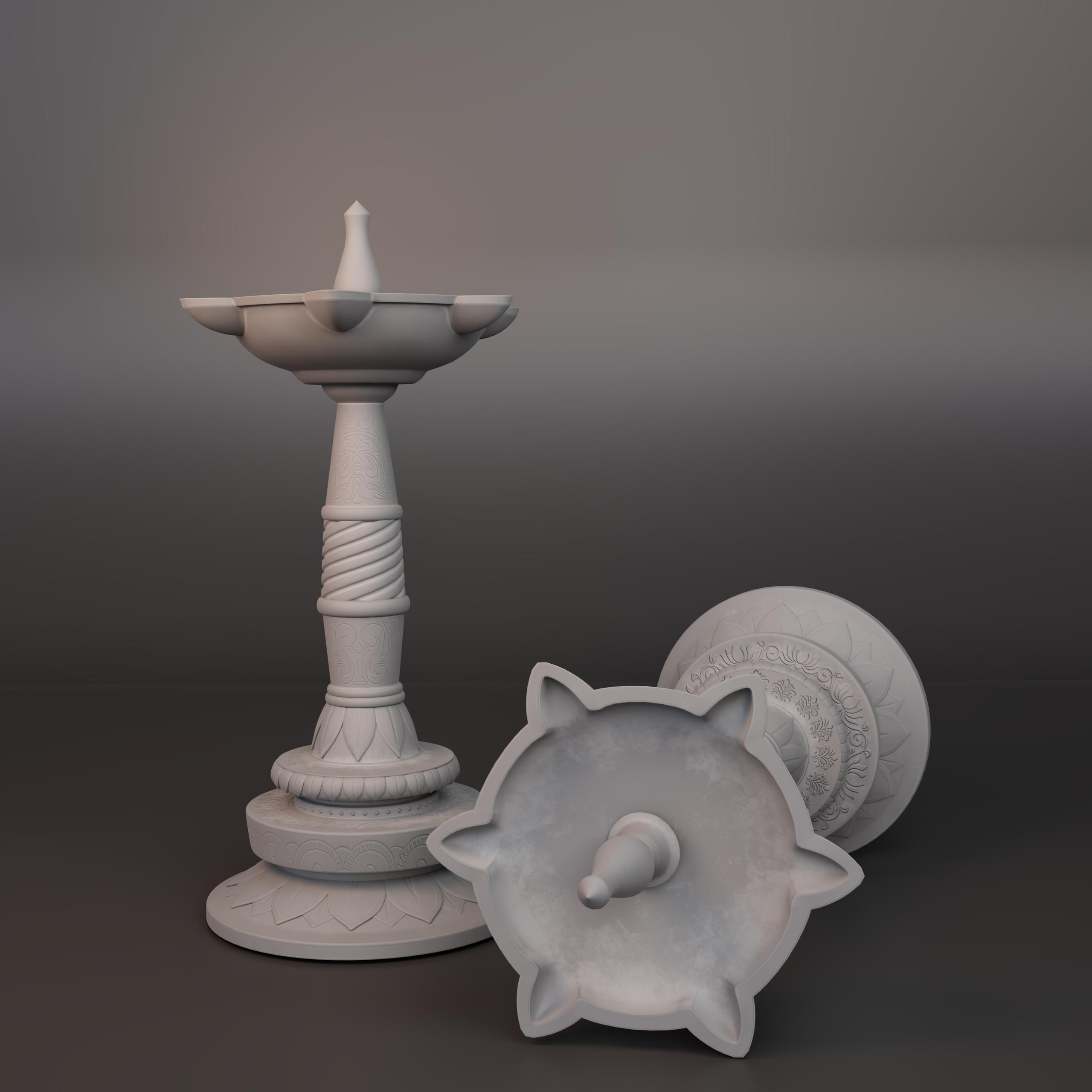 Guardian Temple Oil Lamp Clay render