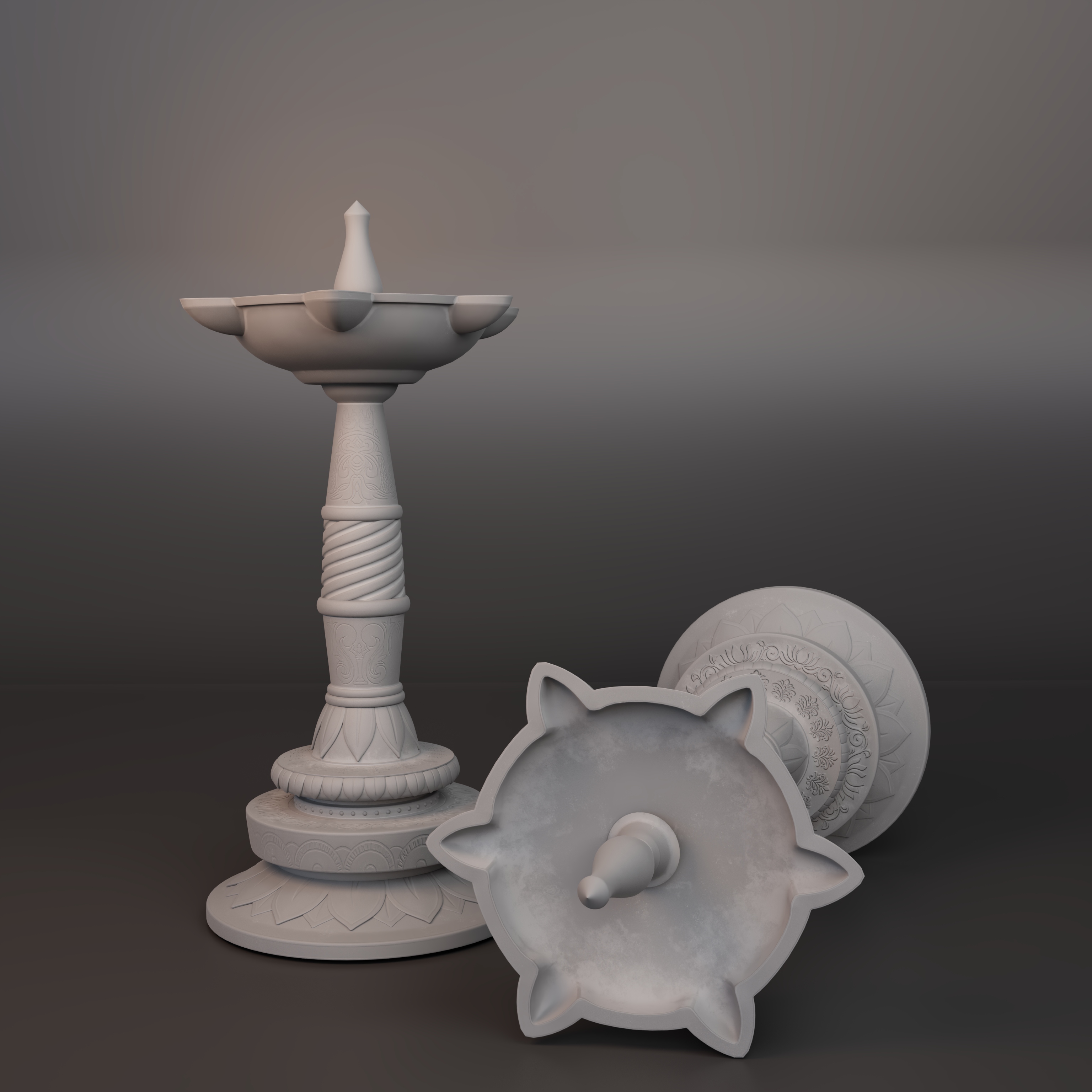 Guardian Temple Oil Lamp Clay render