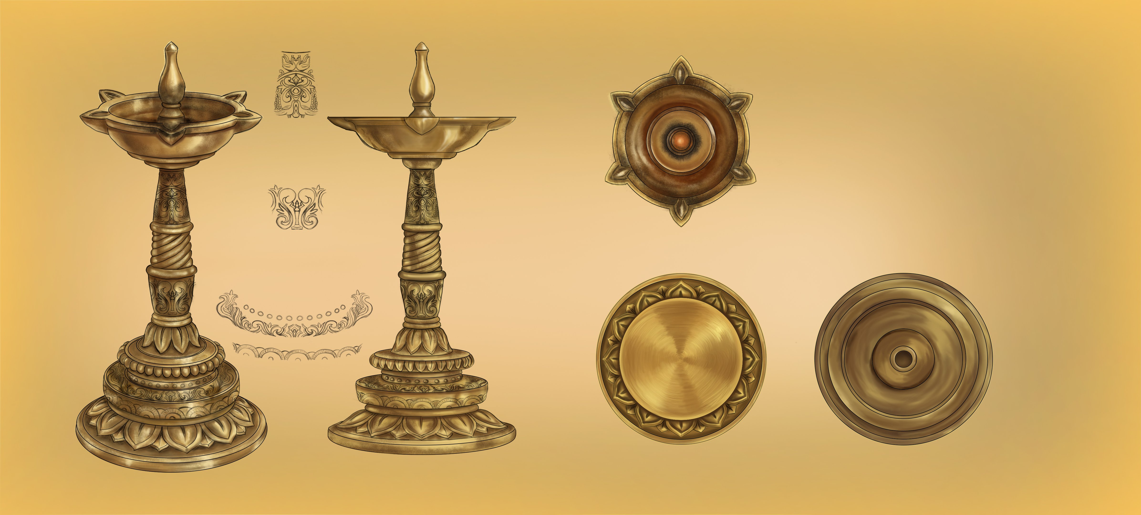 Guardian Temple Oil Lamp Production model sheet